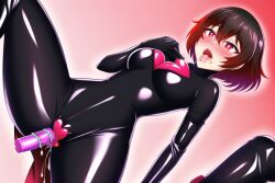 ai_generated bodysuit female novelai pussy ruby_rose rwby sex_toy solo stable_diffusion tagme vaginal_penetration