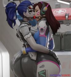 2girls 3d ass ass_grab ball_gag big_ass big_butt bondage bound_together d.va duo female femsub gag hand_on_ass huge_ass huge_butt kishi kissing large_ass large_butt multiple_girls multiple_subs overwatch overwatch_2 shared_gag widowmaker yuri