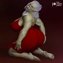 1girls 3d 3d_(artwork) aunt belly big_ass big_breasts daz3d daz_3d daz_studio dress feet female female_only green_skin highres kneeling large_ass lowhangingfruit3d_(artist) mature_female muscle muscles muscular muscular_female muscular_thighs nude old older_female orc orc_female pinup plain_background pointy_ears red_dress sagging_breasts solo thick_ass thick_thighs toe_claws vulta_(lhf3d) watermark