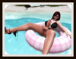 1futa 3d beach bikini clothed clothing futa_only futanari futarika mostly_nude on_back penis pool pool_toy solo vulva water