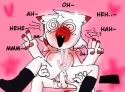 1boy 1girls blush cat_ears cat_tail countryhumans countryhumans_girl cum_in_pussy dizzy_eyes indonesia_(countryhumans) japan_(countryhumans) moaning orgax pink_cum stockings waving