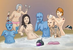 1boy 6+girls 7girls asari dr._karin_chakwas female female_focus jack_(mass_effect) jeff_moreau kelly_chambers liara_t'soni mass_effect mass_effect_2 miranda_lawson mrbutt2 multiple_girls nude nude_female panties quarian samara subject_zero tali'zorah_nar_rayya voyeur voyeurism