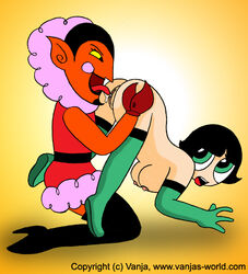 breasts buttercup_(powerpuff_girls) color cunnilingus exposed_breasts female him male oral powerpuff_girls red_skin side_view straight vanja vulva