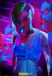 1girls 2d 2d_(artwork) acdraart acdramon athletic_female cd_projekt_red color cyberpunk cyberpunk_2077 female female_only glistening_body human judy judy_alvarez solo