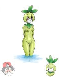 anthro breasts churine color female hat hilbert_(pokemon) human interspecies male nipples nude petilil pokemon pokephilia re-enn standing touya_(pokemon) uncensored vulva water