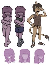 anthro breasts claws clothes color female front_view hitmontop interspecies male muk nipples nude penis pokemon standing tagme