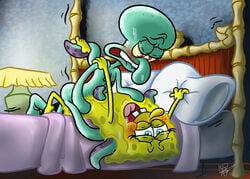 2011 2boys bed blush cephalopod freak freakbob_pisspants freakybob_pisspants freakybob_pisspants_(character) gay male male_only multiple_males nude octopodiform octopus sea_sponge smooth_skin spongebob_squarepants spongebob_squarepants_(character) squidward_tentacles tagme tentacles yaoi