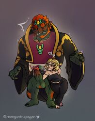 2023 alternate_version_available artist_name artist_signature barefoot beard belly big_balls big_eyebrows big_penis blonde_hair blush body_hair chubby chubby_male clothing curvaceous curvy dated demon embarrassed eyebrows fangs female ganondorf ganondorf_(wind_waker) glasses grabbing_penis green_skin hearts_around_head holding_penis human mature_male meaganthepagan muscular_male nintendo oc orange_hair partially_clothed pointy_ears pubes pubic_hair robe short_blonde_hair short_hair size_difference smiling standing sweatpants tank_top the_legend_of_zelda the_legend_of_zelda:_the_wind_waker the_wind_waker thick_thighs twitter_logo wind_waker yellow_eyes