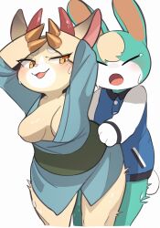 animal_crossing anthro clothed clothed_sex clothing deer duo female hi_res humping lagomorph lazy_villager leporid male male/female mammal nintendo partially_clothed peppy_villager rabbit sasha_(animal_crossing) sex shino_(animal_crossing) simple_background yatosuke