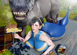 1animal 1girls 3d big_ass big_breasts black_hair blush brown_eyes capcom chun-li earrings food hex3d horse horsecock imminent_sex smile street_fighter street_fighter_alpha street_fighter_v thick_thighs venus_body zoophilia