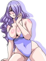 1girls alternate_costume ass_visible_through_thighs blue_one-piece_swimsuit blue_swimsuit breasts camilla_(fire_emblem) cleavage female female_only fire_emblem fire_emblem_fates hair_over_one_eye inabakun00 kneeling large_breasts long_hair looking_at_viewer nintendo one-piece_swimsuit pink_eyes purple_hair solo swimsuit very_long_hair