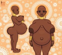 1girls african african_female ass bald_female belly big_ass big_belly big_breasts black_panther_(series) breasts bunintheoven dark-skinned_female dark_skin earrings female human human_only marvel nipples okoye outie_navel pregnant shaved_head