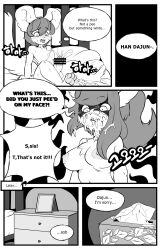 anthro big_breasts big_ears big_sister blush bodily_fluids breasts brother_and_sister censored comic cum cum_on_face duo ejaculation english_text erection female fur genital_fluids genitals hair hi_res incest korean_text little_brother male male/female mammal monochrome nipples nude older_sister oral pawpads penile penis rodent sciurid sex size_difference smaller_male text tod_d tree_squirrel young younger_brother