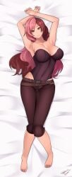 1girls arms_up breasts brown_eyes brown_hair female female_only heterochromia large_breasts nachocobana neo_(rwby) pink_eyes pink_hair rwby smile