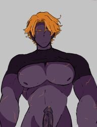 1boy erect_penis erection faceless faceless_male facing_viewer grey_background lava male_only muscular_male nugget_smp orange_hair penis principiante purple_skin semen short_hair shrug_(clothing) simple_background tagme themagmaboi uncensored veiny_penis