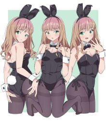 1girls ass back back_view bare_arms bare_shoulders blonde_hair blush bowtie bunny_ears bunny_girl bunny_tail bunnysuit cleavage fake_animal_ears full_body green_eyes gridman_universe hand_on_ass kneeling leotard light-skinned_female light_skin minami_yume multiple_views no_shoes pantyhose playboy_bunny sho_(shoshos_8888) ssss.dynazenon thighband_pantyhose wavy_hair