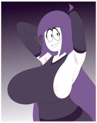 1girls arms_behind_head arms_up big_breasts breasts breasts_bigger_than_head breasts_bigger_than_torso female female_focus female_only huge_breasts inner_sideboob jcdr lila_(spooky_month) long_hair long_sleeve_gloves milf mother purple_clothing purple_hair spooky_month sr_pelo tagme white_body white_skin