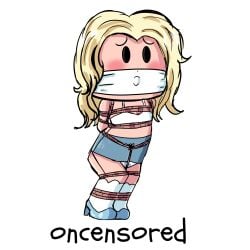 artist_name blue_skirt bondage gag gagged girl oncensored oncensored_(artist) panties pencil_skirt roblox robloxian rope_bondage tagme video_games wet_panties white_panties