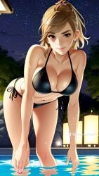 ai_generated at_night bending_over big_breasts bikini black_bikini breast_focus celebrity dark_eyes emma_watson harry_potter hermione_granger moewaifu974 nighttime pool poolside real_person side_tie_bikini skinny swimming_pool swimsuit swimwear teen teen_girl teenage_girl teenager tight_fit tiktok