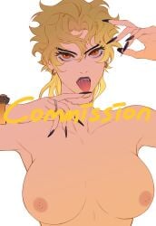 1girls :p absurdres armpits black_nails blonde_hair breasts commission dio_brando earrings fangs female female_dio fingernails genderswap_(mtf) highres huang_lia humanoid jewelry jojo's_bizarre_adventure large_breasts light-skinned_female light_skin long_hair nipples nude open_mouth orange_eyes photo-referenced rule_63 scar scar_on_neck sharp_fingernails simple_background solo stardust_crusaders tongue tongue_out vampire villainess white_background