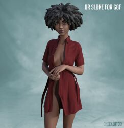 3d afro checkertoo dark-skinned_female doctor_slone dress_shirt fortnite fortnite:_battle_royale lips no_bra no_panties nude orange_eyes small_breasts unbuttoned