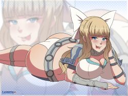 1girls :p ass bangs bare_legs bikini_armor blonde_hair blue_eyes bow breasts charlotte_(fire_emblem) cleavage female female_only fire_emblem fire_emblem_fates large_ass large_breasts layerth legs licking_lips long_hair looking_at_viewer naughty_face nintendo panties pose seductive seductive_smile solo the_pose tongue tongue_out underwear white_bow white_panties