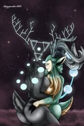 2girls anthro ass big_breasts cervine deity female female/female furry looking_at_viewer mammal_humanoid presenting_ass scp-2845 scp-4971 scp_foundation space sspacedeer stars