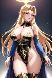 ai_generated bad_hands blonde_hair blue_eyes latex nintendo princess_zelda shiny_clothes slingshot_swimsuit stable_diffusion the_legend_of_zelda tight_clothing video_games zelda_(breath_of_the_wild)