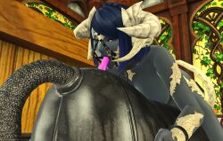 1girls au_ra blue_skin bondage face_fucking female final_fantasy final_fantasy_xiv gag_bondage horns no_humans nude nude_female purple_eyes raen shackles