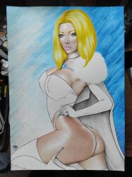 blonde_hair blue_eyes breasts dat_ass diego_bruno emma_frost high_heels huge_breasts lingerie looking_at_viewer marvel marvel_comics thong thong_panties white_queen x-men