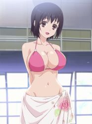 1girls black_hair breasts female kotone_shirakawa large_breasts overflow sarong shirakawa_kotone stitched