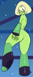 10s 1girls 2015 absurd_res artist_signature ass blush cartoon_network color female female_only green_eyes green_hair green_skin lilithn limb_enhancers night outdoors peridot_(steven_universe) simple_background stars steven_universe uncensored visor wet wet_pussy