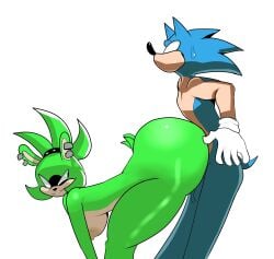 1boy 1girls accessory animal_ears anthro anthro_on_anthro ass ass_on_crotch big_ass big_breasts big_butt black_nose blue_body blue_eyes blue_fur blue_hair blue_skin breasts butt_press butt_rubbing ear_piercing earrings enemies_having_sex facial_markings fur furry gloves green_body green_eyes green_fur green_hair green_skin grin hair hair_accessory hair_tie hedgehog huge_ass huge_butt idw_comics idw_publishing long_legs looking_back mammal mobian_(species) naked nervous nipples nude pressed_against reverse_rape rubbing sega sex short_hair sonic_(series) sonic_the_hedgehog sonic_the_hedgehog_(comics) sonic_the_hedgehog_(idw) sonic_the_hedgehog_(series) spiky_hair surge_the_tenrec sus_knuckles(artist) susknuckles sweatdrop teasing tenrec thick_thighs two_tone_fur two_tone_skin unwanted_sex vaginal_penetration white_background