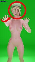 1girls 3d breasts clickbait female fortnite funny green_eyes hat hat_only helsie_(fortnite) jinxed_xp light-skinned_female light_skin low_res lowres meme mrbeast multicolored_hair nipples nude nude_female pussy red_circle slender_legs small_breasts solo straight_hair thighs youtube_thumbnail