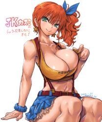 adapted_costume amania_orz asymmetrical_hair bare_legs blush breasts clothing cowboy_shot denim denim_shorts female female_only game_freak green_eyes gym_leader high_resolution hips huge_breasts kasumi_(pokemon) large_breasts legs looking_at_viewer misty_(pokemon) navel nintendo orange_hair pokemon pokemon_(anime) pokemon_(classic_anime) pokemon_(game) pokemon_rgby ponytail red_hair shirt short_hair short_ponytail shorts side_ponytail sideboob simple_background skirt smile solo suspenders tank_top thick_thighs thighs tied_hair wide_hips yellow_shirt yellow_tank_top