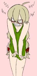 bodily_fluids braided_hair carnival_rhythm clothing crustacean crying ebihara_sachiko eyewear female fingers fluffy fluffy_hair funamusea glasses green_clothing green_topwear green_vest hair human legs panties_lost red_eyewear red_glasses red_ribbon ribbons shirt_lost skirt_lost solo tears thighs topwear vest