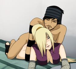 1boy 1girls arab_male beard black_hair blonde_hair blush bottomless crop_top eyes_rolling_back ino_yamanaka ivanfalls lying lying_on_person lying_on_stomach male/female naruto naruto_(series) naruto_shippuden original_character pawpads prone prone_bone sex straight taken_from_behind turban