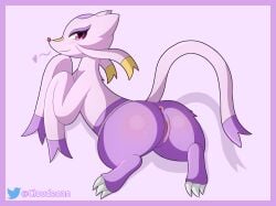 anthro anus ass blush cloudeon female generation_5_pokemon genitals heart hi_res looking_at_viewer mienshao nintendo pokemon pokemon_(species) purple_body purple_eyes purple_theme pussy solo