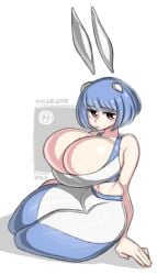 1girls bare_shoulders big_breasts blue_hair breasts bunny_ears cleavage clothed clothing female female_only large_breasts looking_at_viewer navel neon_genesis_evangelion onaeane red_eyes rei_ayanami short_hair simple_background solo solo_female thick_thighs voluptuous white_background wide_hips