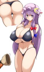 1girls ass_focus big_breasts bikini black_bikini huge_ass huge_breasts large_breasts light-skinned_female light_skin long_hair patchouli_knowledge purple_hair purple_hat purple_skin ribbon solo tail taku_(yakumodaisuki) takukuroneko thick_thighs touhou voluptuous