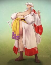 cremekuma huge_breasts inuyasha lactation lactation_through_clothes pregnant ready_to_pop rule_63 sesshoumaru thick_thighs