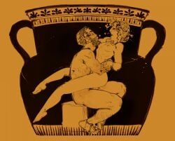 1boy 1girls 2023 female greek greek_pottery historical human human_only male pottery red-figure_pottery sitting_on_person sitting_sex straight sucking_nipples tagme traditional_art wintonkidd