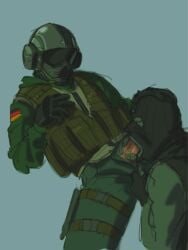 2boys artist_request balaclava faceless_male fraternity gay gay_oral helmet helmet_covering_face helmet_headphones jager_(rainbow_six) male_only manly mask masked masked_male oral rainbow_six rainbow_six_siege recruit_(rainbow_six) soldiers sucking_penis tactical_gear tactical_glasses tactical_gloves tactical_vest