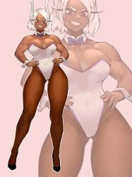 1girls big_breasts bunny_ears bunnygirl bunnysuit dark-skinned_female dark_skin female female_only fully_clothed latex miruko my_hero_academia rumi_usagiyama shiny_clothes short_hair solo tight_clothing white_hair zukululuu