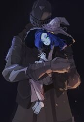 ambiguous_gender barefoot blue_body blue_eyes dethmaid elden_ring eximmetry feet female female_focus fromsoftware hugging ranni_the_witch size_difference tarnished wholesome witch_hat