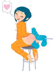 1girls aged_up ass big_ass big_penis blue_hair chair coraline coraline_jones female legoman pajamas thick_ass white_background