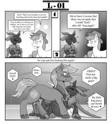 angry antennae_(anatomy) applejack_(mlp) big_macintosh_(mlp) blush bodily_fluids clothing comic cowboy_hat cum dialogue english_text equid equine female feral friendship_is_magic genital_fluids hasbro hat headgear headwear heart hi_res horn horse interspecies laugh male male/female mammal monochrome my_little_pony pony quadruped queen_chrysalis_(mlp) text two_panel_image vavacung