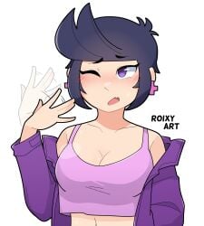 1girls bibi_(brawl_stars) big_breasts brawl_stars eyebrows_visible_through_hair female female_only light-skinned_female light_skin pink_tank_top purple_eyes roixy_nsfw solo tagme tank_top