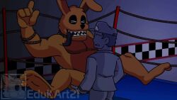 2boys 2d 2d_(artwork) _male animated anon anthro edukart21 fazbear_frights five_nights_at_freddy's five_nights_at_freddy's:_fazbear_frights fnaf fur furry gay human human_on_anthro humanoid into_the_pit long_tongue looking_at_another looking_down male male_only monster night_guard_(fnaf) no_sound open_mouth pit_spring_bonnie_(fnafitp) rabbit_ears ropes sex short_playtime spread_legs spring_bonnie spring_bonnie_(fnaf) tagme tongue video yaoi yellow_body