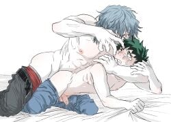 2boys age_difference anal anal_sex crying crying_with_eyes_open dubcon dubious_consent forced_yaoi gay_rape gay_sex green_eyes green_hair izuku_midoriya leaking_precum male_only male_rape_victim midoriya_izuku my_hero_academia nonconsensual on_all_fours pants_down precum_drip rape sheet_grab shigaraki_tomura small_penis tears tomura_shigaraki villain yaoi